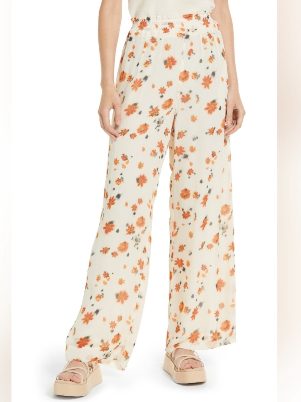 Rag & bone orange floral Bailey wide leg trouser pant SZ S